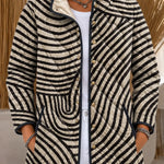 Black and White Curved-Line Quilted Jacket