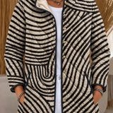 Black and White Curved-Line Quilted Jacket