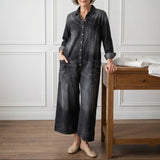 Women's Cotton Denim Jumpsuit in Black