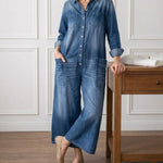 Women's Cotton Denim Jumpsuit in Blue