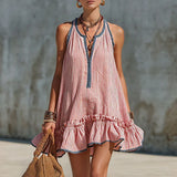 Women's Sleeveless Striped Mini Dress in Red