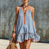 Women's Sleeveless Striped Mini Dress in Blue