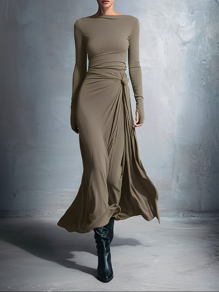 Women's Maxi dress with side knot in Khaki