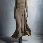 Women's Maxi dress with side knot in Khaki