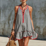 Women's Sleeveless Striped Mini Dress in Gray