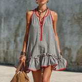 Women's Sleeveless Striped Mini Dress in Gray