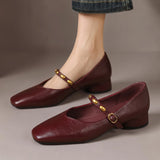 Women's Leather Square-Toe Mary Janes in Claret