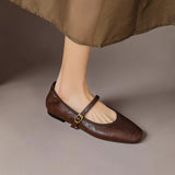 Women's Leather Mary Jane Ballet Flats in Brown