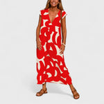 Women's Flowing V-Neck Dress in Red