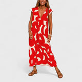 Women's Flowing V-Neck Dress in Red