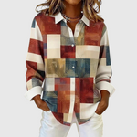 Women's Vintage Patchwork Button-Front Blouse in Multicolor