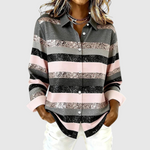 Women's Horizontal Stripe Button-Up Blouse in Blushing Pink