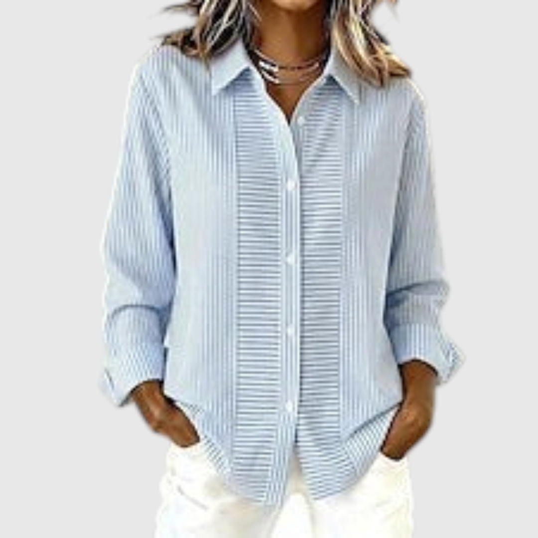 Women's Casual Striped Button-Front Blouse in Blue