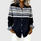 Women's Horizontal Stripe Button-Up Blouse in Navy Blue