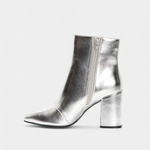 Silver Metallic Pointed Toe Ankle Boots with Block Heel, photo 3