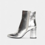 Silver Metallic Pointed Toe Ankle Boots with Block Heel, photo 3
