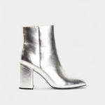 Silver Metallic Pointed Toe Ankle Boots with Block Heel, photo 4