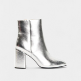 Silver Metallic Pointed Toe Ankle Boots with Block Heel, photo 4