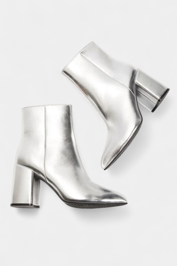 Silver Metallic Pointed Toe Ankle Boots with Block Heel, photo 5