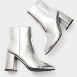 Silver Metallic Pointed Toe Ankle Boots with Block Heel, photo 5