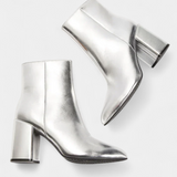 Silver Metallic Pointed Toe Ankle Boots with Block Heel, photo 5